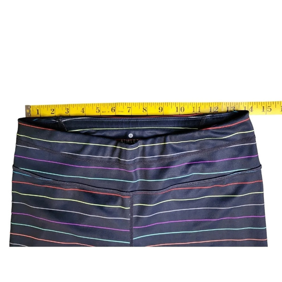 Athleta Multi Stripe Sonar Rainbow Navy Blue Capri Leggings Size Medium Yoga - Picture 7 of 9